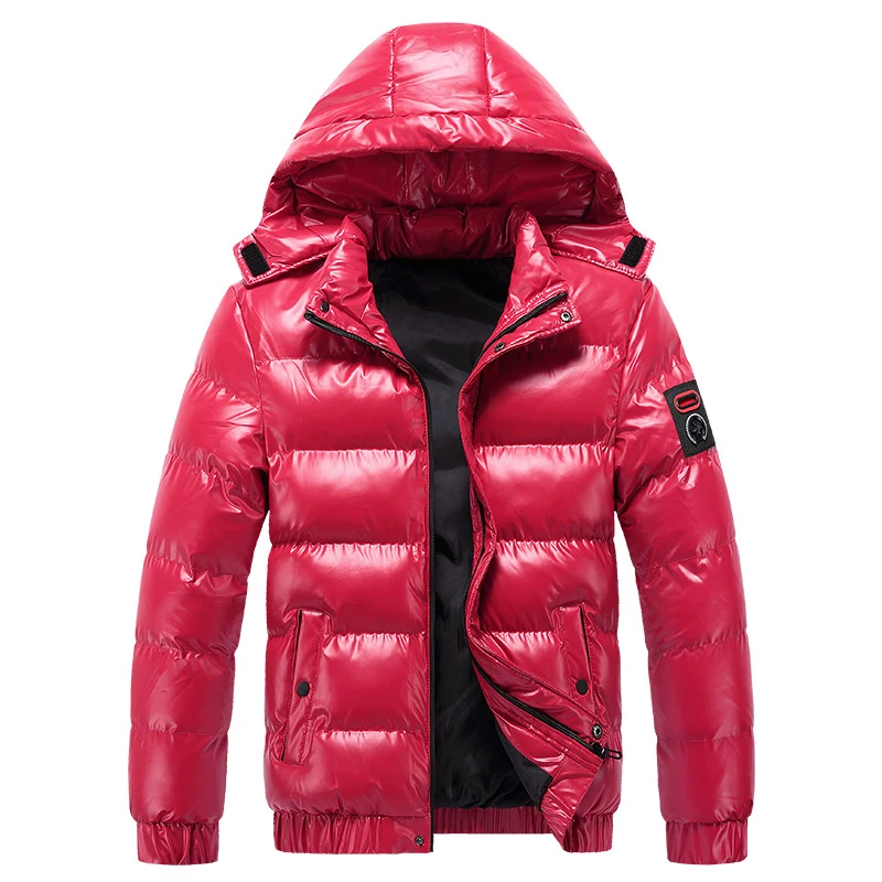 Mens Winter Coat แฟชั่นผ้าฝ้ายเบาะ Pu หนัง Parka Hood Casual Outerwear Thermal Bomber Outwear