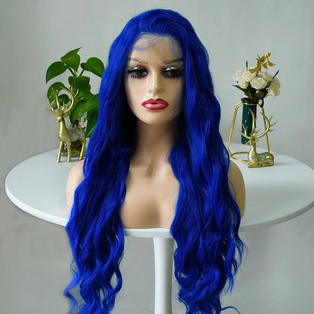 

Blue Wig HD Transparent Lace Frontal Wig 13x4 Wig 30 Inch Body Wave Wig Cosplay Wig Water Wave Synthetic Lace Front Wig