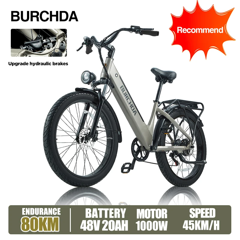 BURCHDA AZ26 Elektrische Fiets 1000W 26 Inch 3.0 Vetband Stadsfiets Volwassenen Elektrische Fiets 48V20AH Verwijderbare Batterij