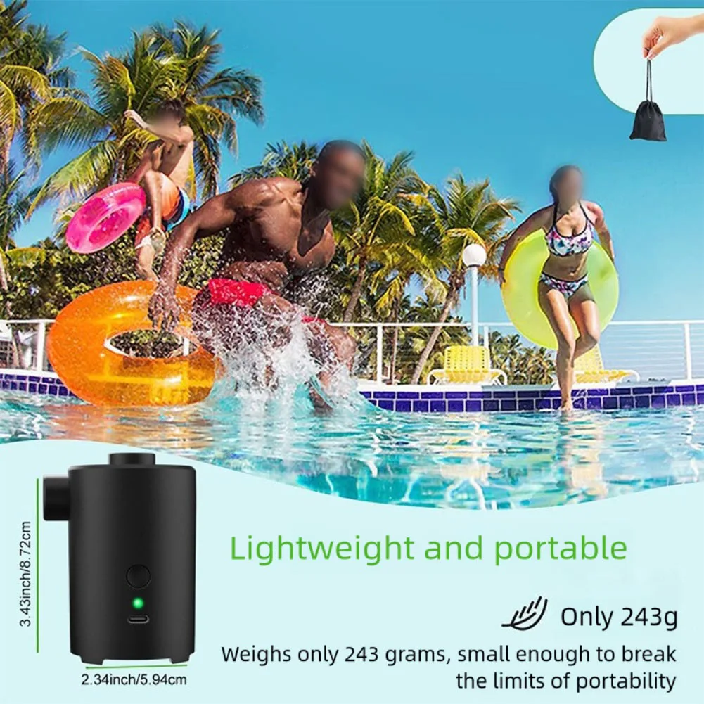 Portable Electric Air Pump for Outdoor Travel Camping Fast Inflation Deflation Air Mattresses Pool Toys USB Charging Cable