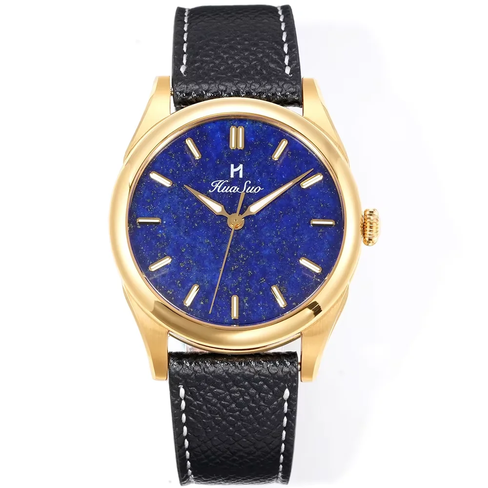 HUASUO 38mm Natural Lapis Lazuli Dial Men Watch PT5000/SW200 Automatic Mechanical Waterproof Luxury Sapphire Luxury Wristwatch