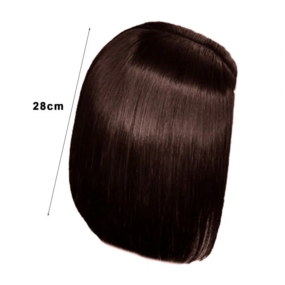 Perucas sintéticas para mulheres, alta temperatura, comprimento do xale de seda, cabelo fofo, chapelaria com parte central, cabelo liso, 28cm