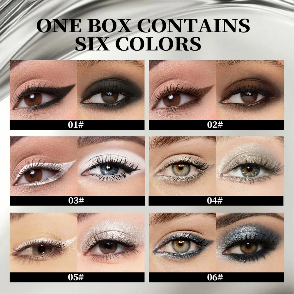 Ensemble de stylos Eyeliner à paillettes fines, 6 couleurs, mat, nacré, imperméable, longue durée, sans bavures, maquillage naturel, boîte cadeau, cosmétiques