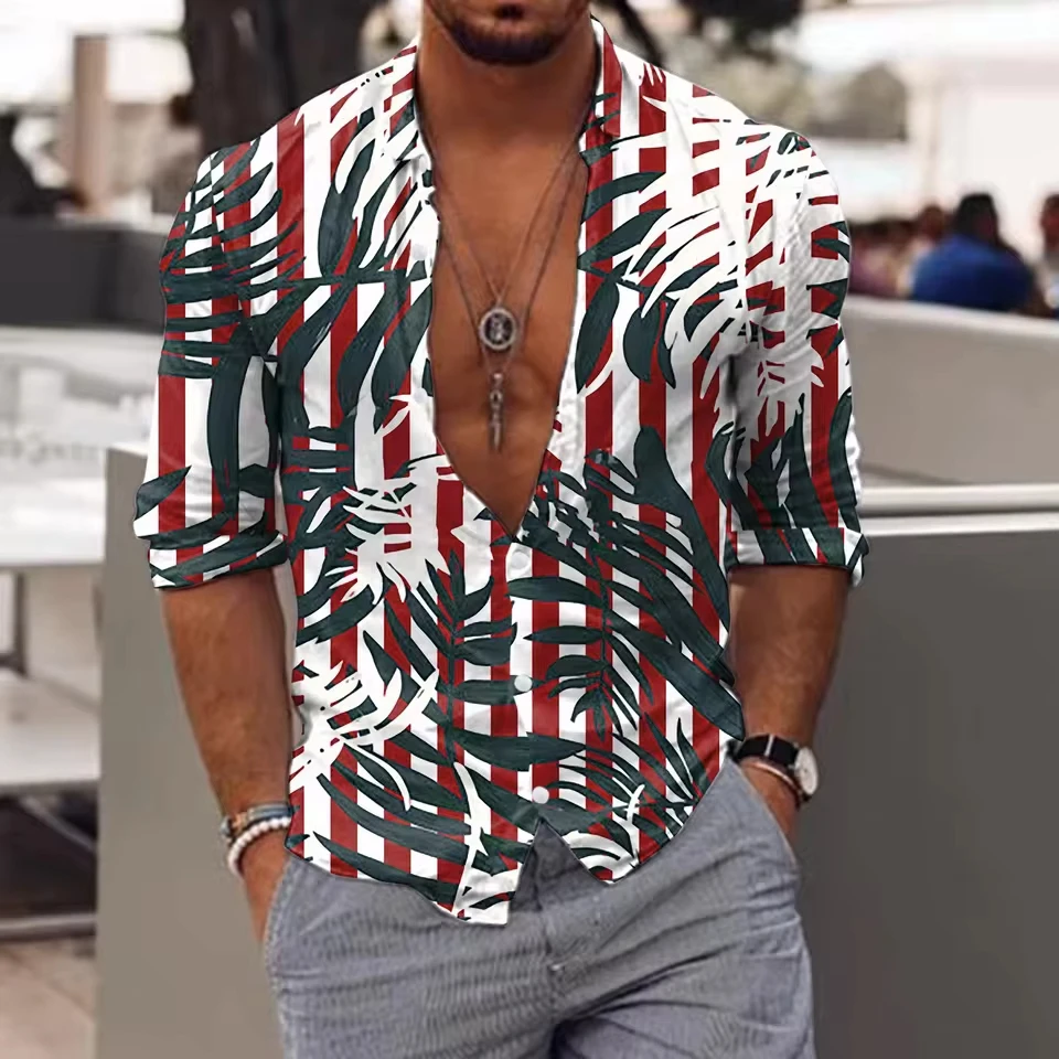 2025 Regular Cuff Men'S Vintage Shirt Men Long Sleeve Winter Casual Printed Shirts Fashion Top Blouse Shirts Roupas Masculinas
