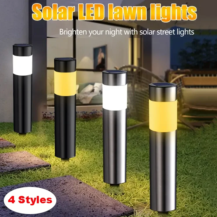 Stainless Steel Solar Lawn Lamp Outdoor Cylindrical Long Cylindrical Long Cylindrical Lamp Garden Courtyard Plug-in Landscape