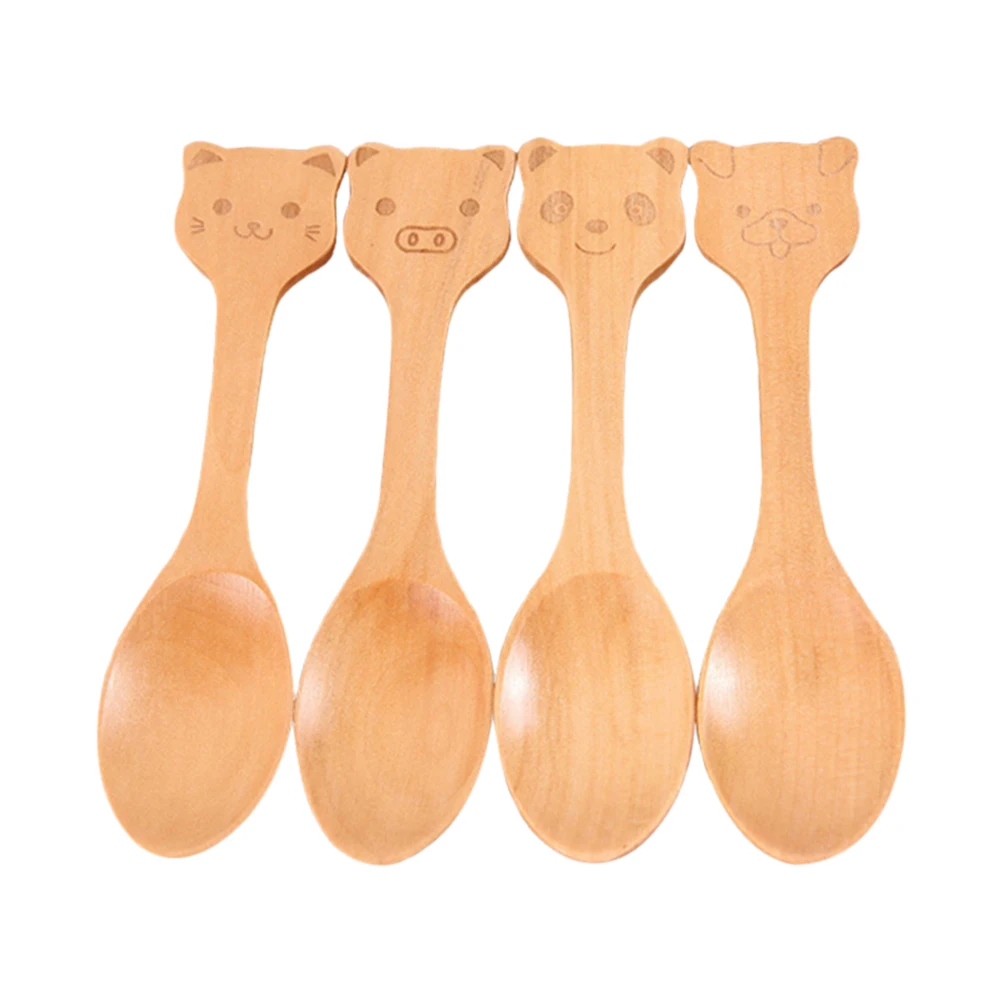 

4pcs Creative Kids Wooden Spoon Natural Nanmu Eco-Friendly Short Handle Mini Scoop For Sugar Coffee Powder Ice Cream Condiment