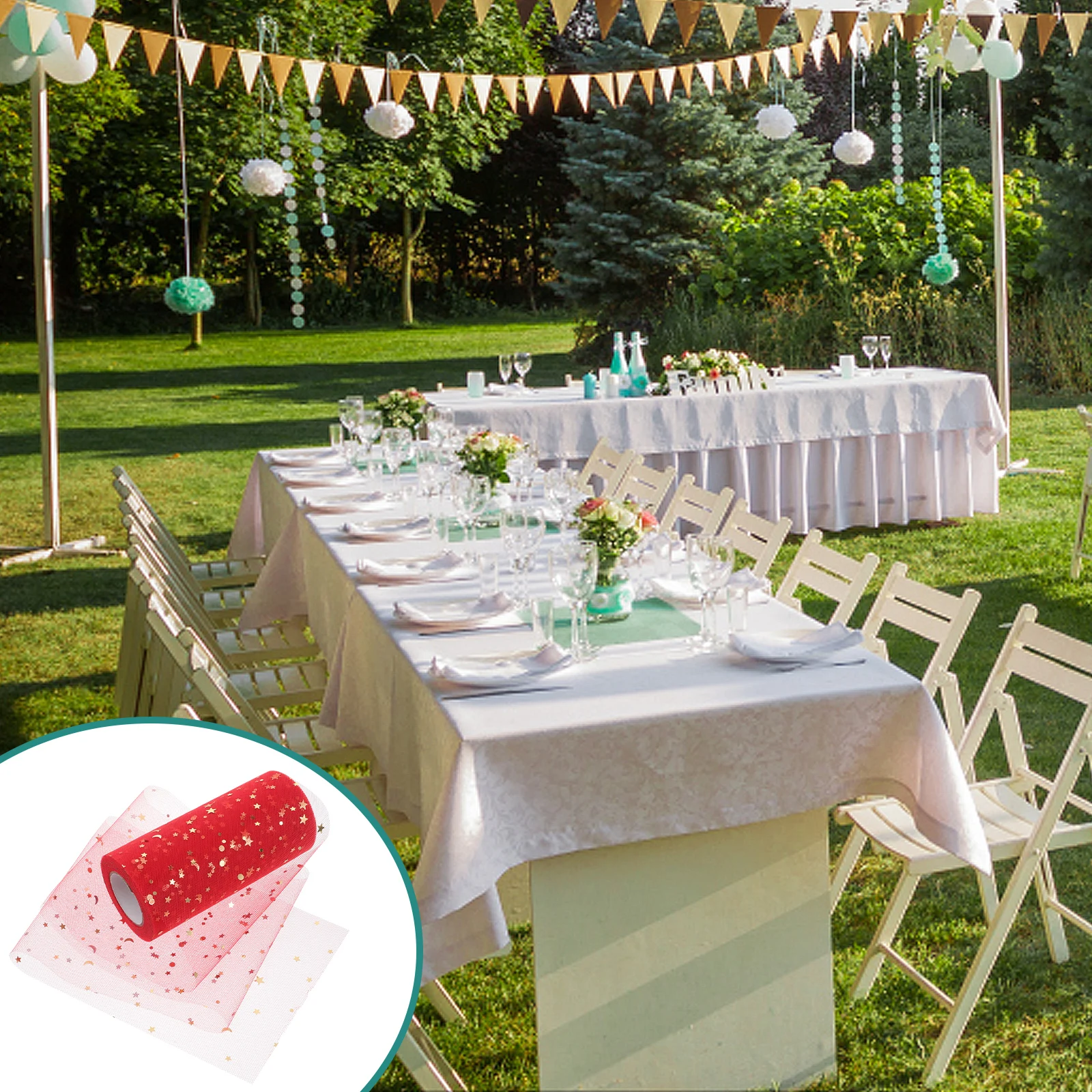 

2280x15cm Red Sequins Gauze Table Skirt Wedding Party Supplies Exquisite Craft Lightweight Durable Perfect Decor