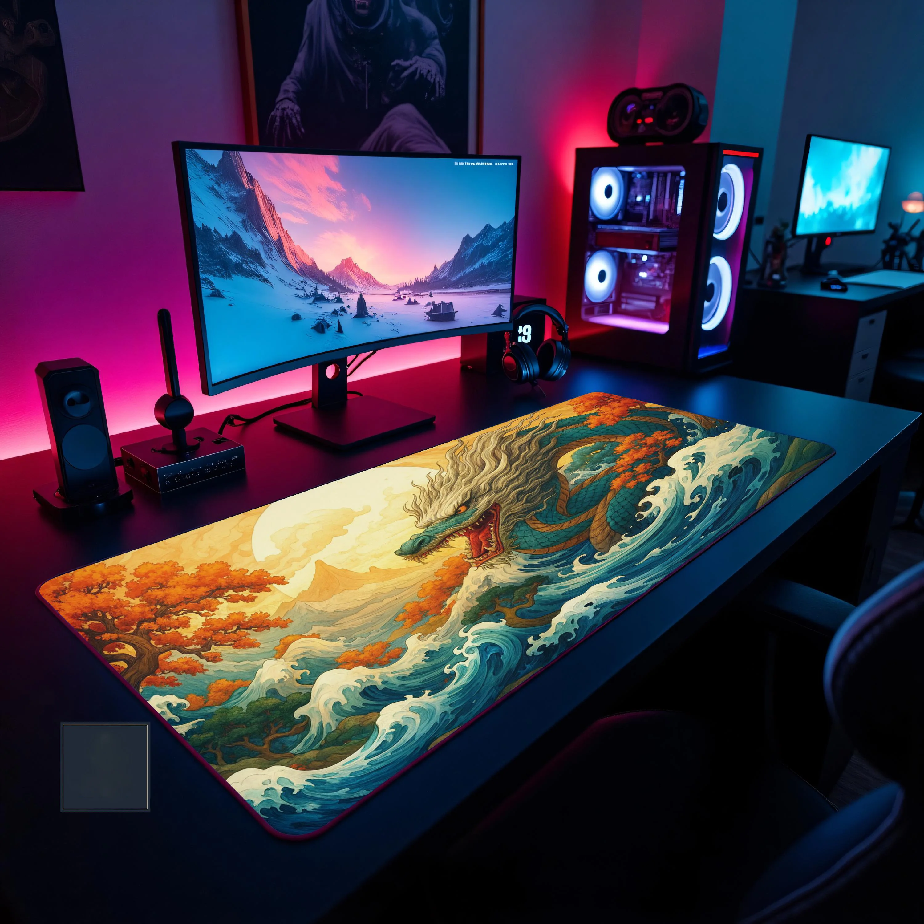 Tapis de bureau Oriental Dragon Ocean, tapis de souris XXL antidérapant et imperméable, un joli protecteur de bureau, le cadeau parfait pour les amis.