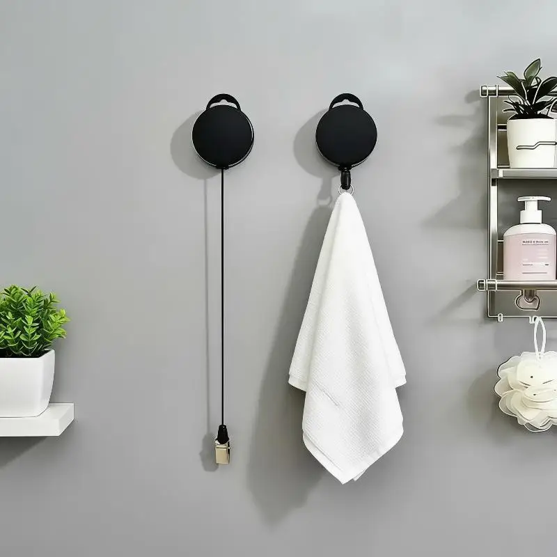 New Automatic Retractable Towel Rack No Punching Self Adhesive Wall Hanging With Automatic Rebound Strong Clip