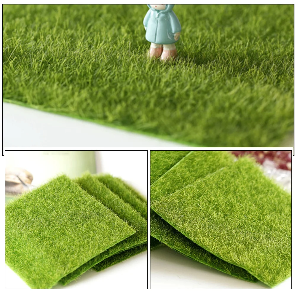 

4Pcs Artificial Turf Mat Fake Grass for Sand Table DIY Landscape Decor Sturdy Plastic Lawn Pad Cuttable Terrain Modeling