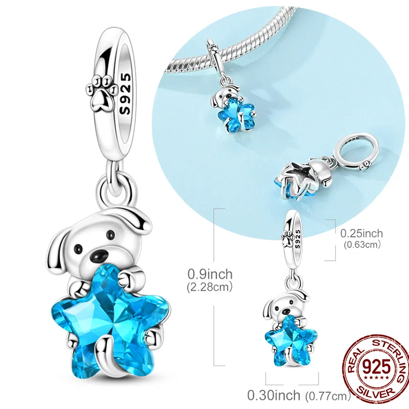 

Оригинальный настоящий стерлингового серебра 925, подвеска из бисера, обнимающая звезда, милая подвеска в виде собаки, подходит для оригинального браслета, ожерелья для женщин, ювелирные изделия своими руками, подарок