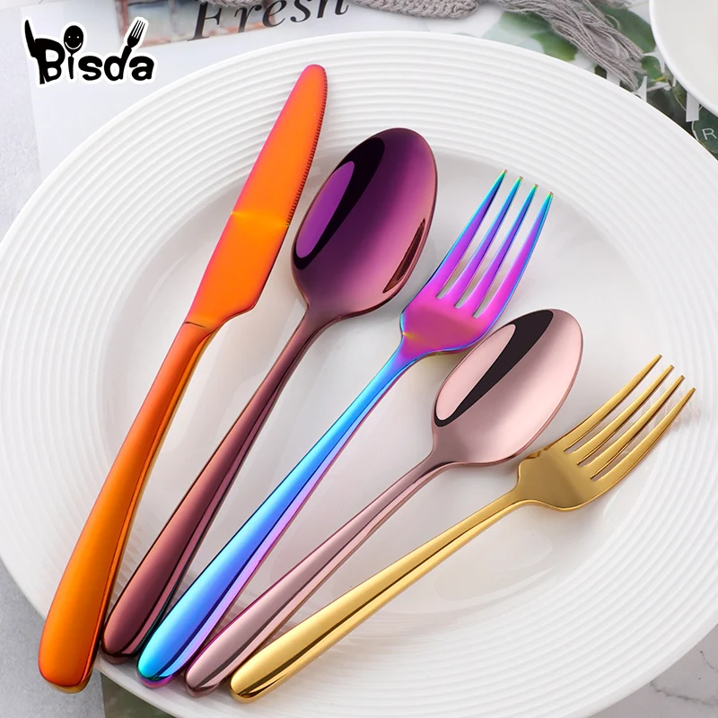 5-30Pcs Stainless Steel Gold Restaurant Flatware Golden Luxury Cutlery Set Thicken Handle Tableware  Flatware for 4