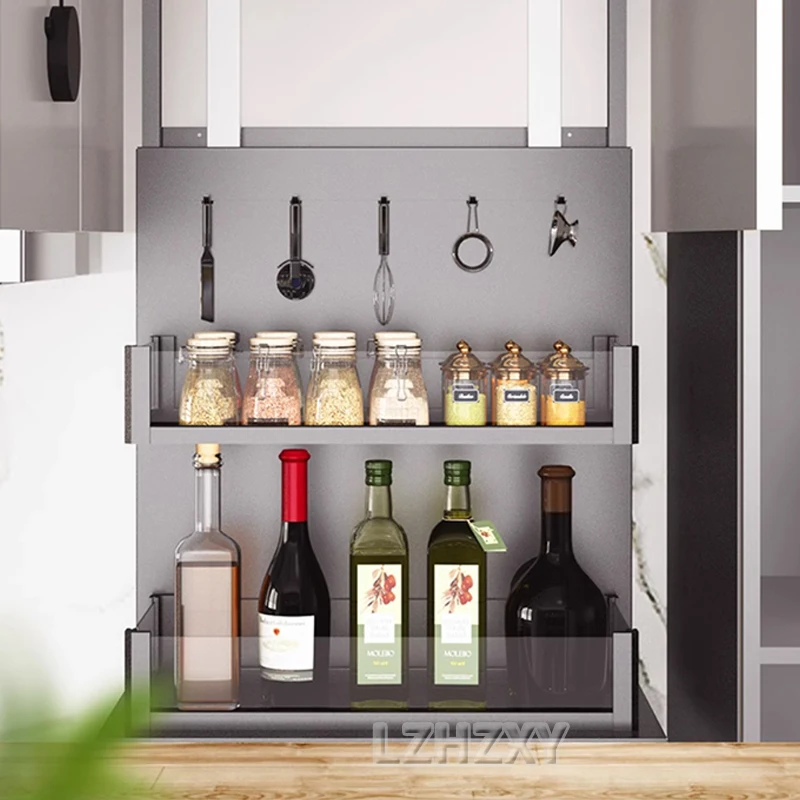 خزانة حائط رفع سحب سلة خزانة المطبخ درج من الفولاذ المقاوم للصدأ سلال زجاجة توابل تخزين رفوف تحميل الوزن 20 كجم