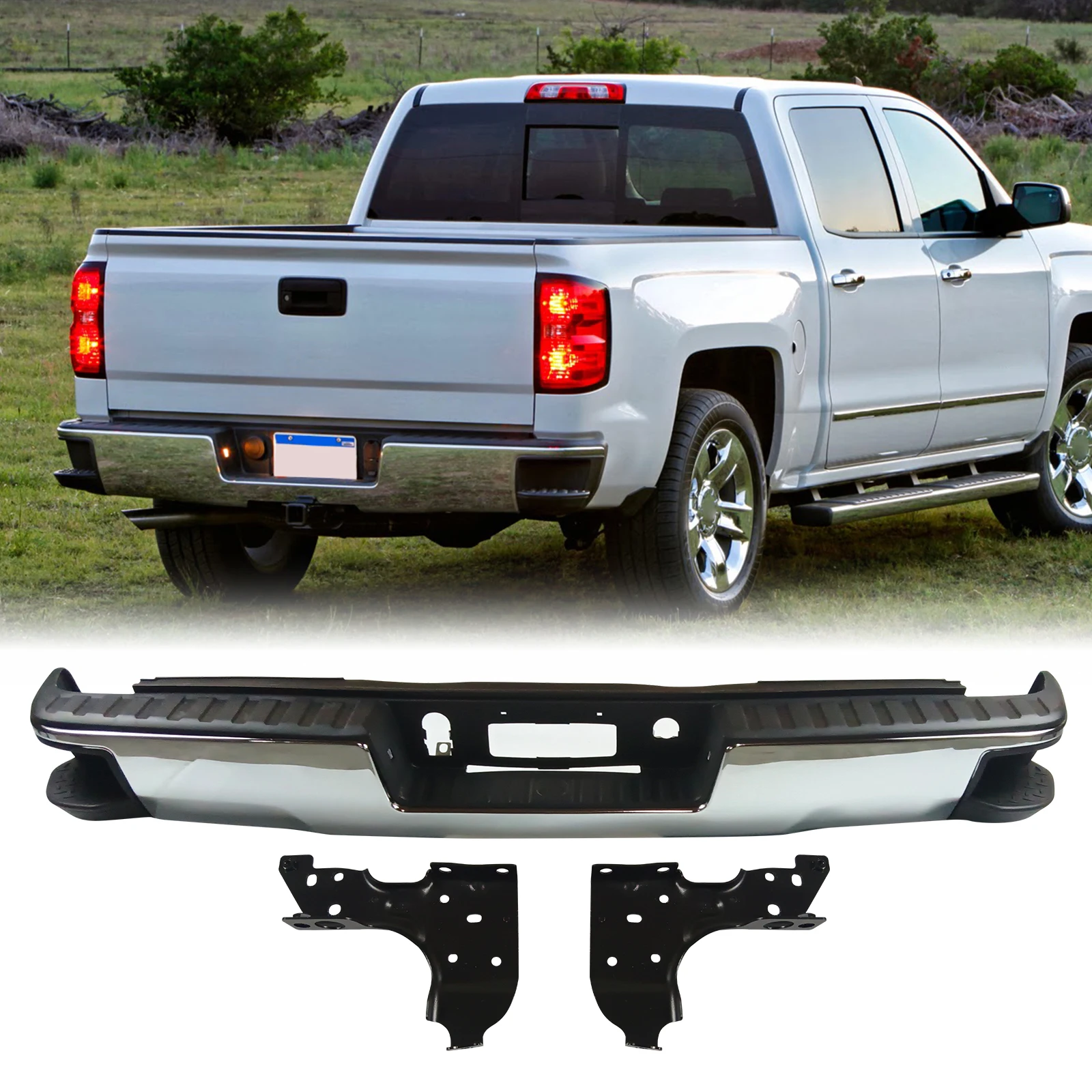 

Rear Step Bumper for 14-18 Chevy Silverado/Sierra 1500, W/O Parking Sensor Hole