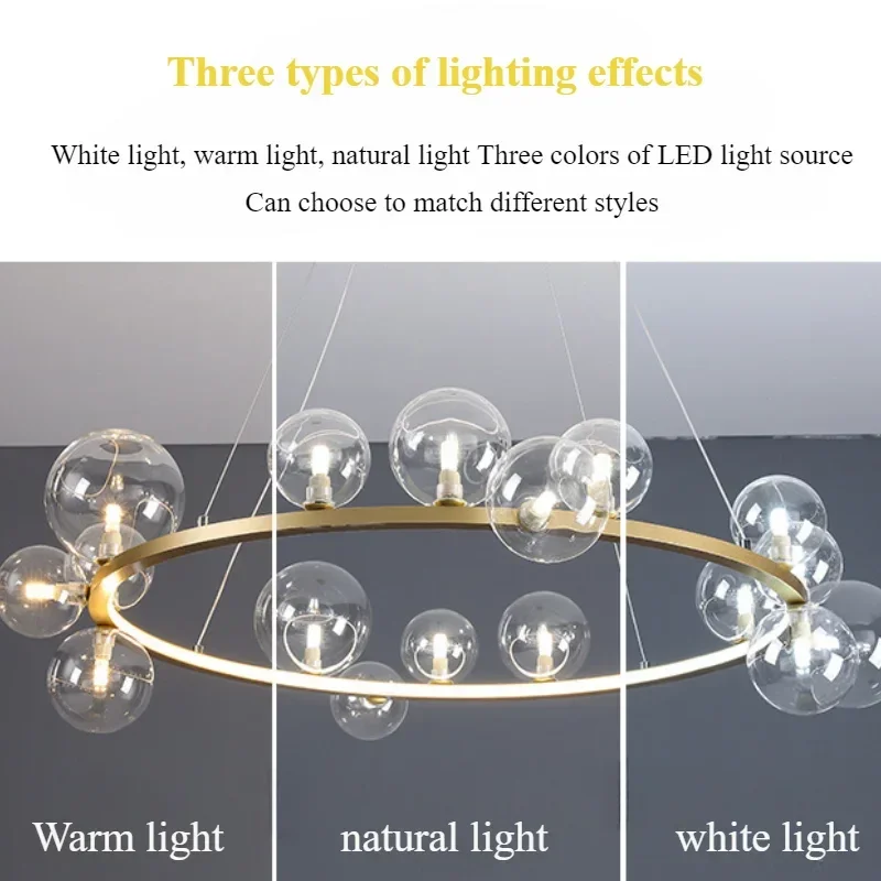 SANDYHA Nordic Ring Magic Bean Pendant Lights Glass Ball Lampshade Simple for Living Room Bedroom Home Decor Kitchen Chandelier