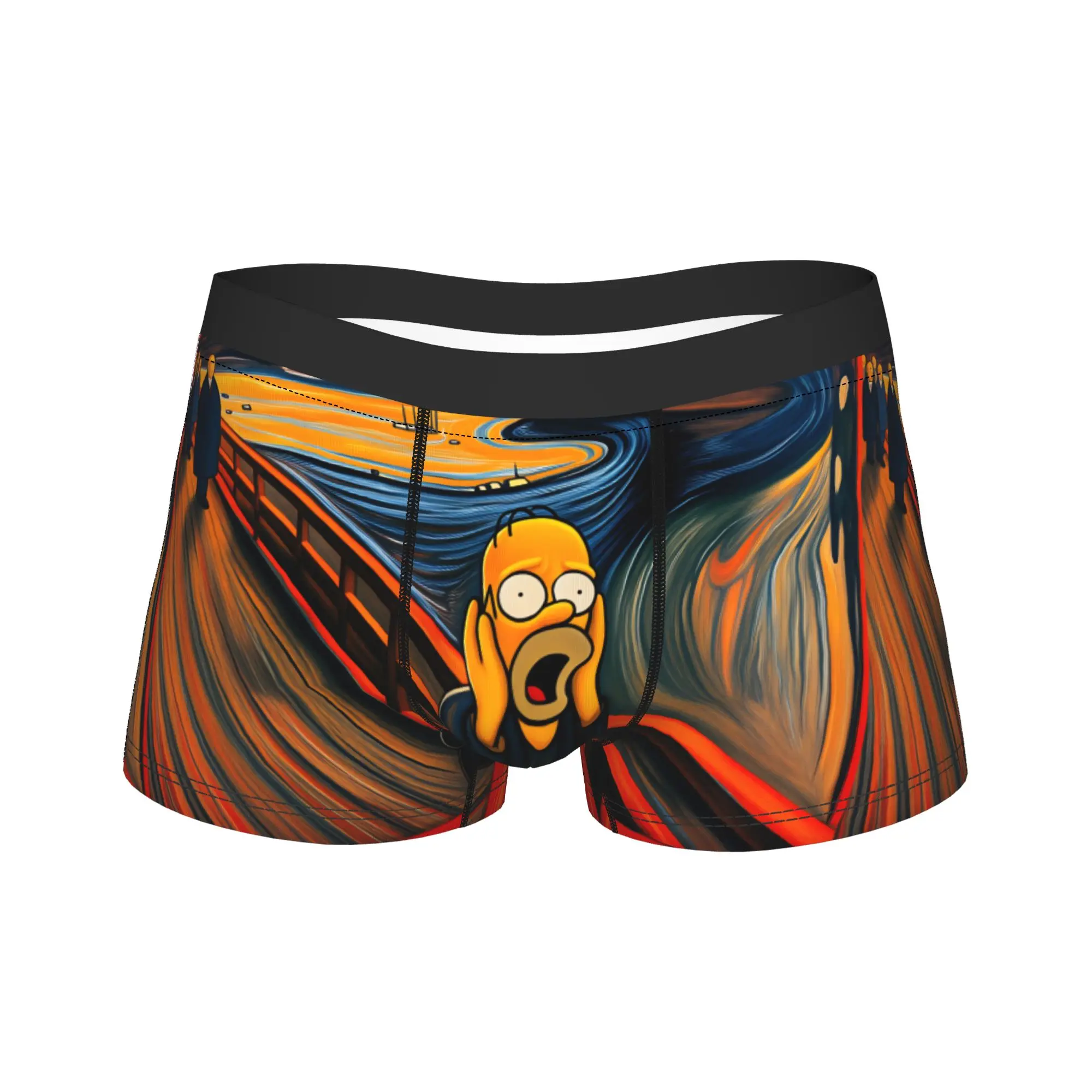 Funny S-Simpsons The Scream Parody Underwear  Breathable Underpants Printing Boxer Brief For Males Pouch Plus Size Boxer Shorts
