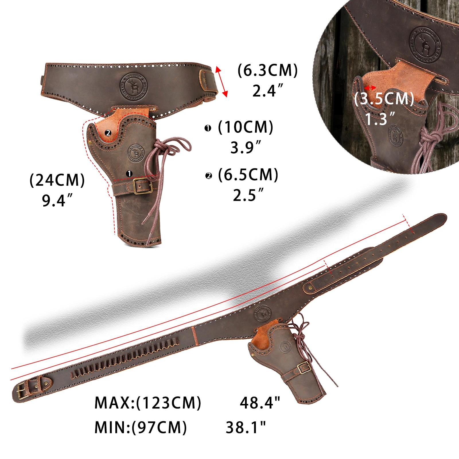 Tourbon Hunting Accessories Leather Pistol Holster Waist Bag Handgun Pouch Shell Ammo Belt 20 Rounds Fits 44/45 Cartridges