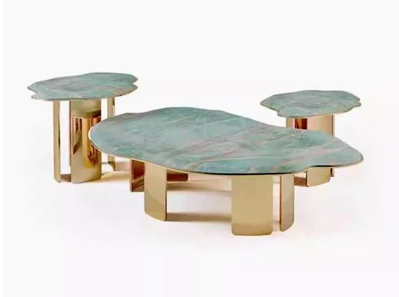 

Italian light luxury special-shaped marble coffee table living room high-end combination coffee table metal edge table