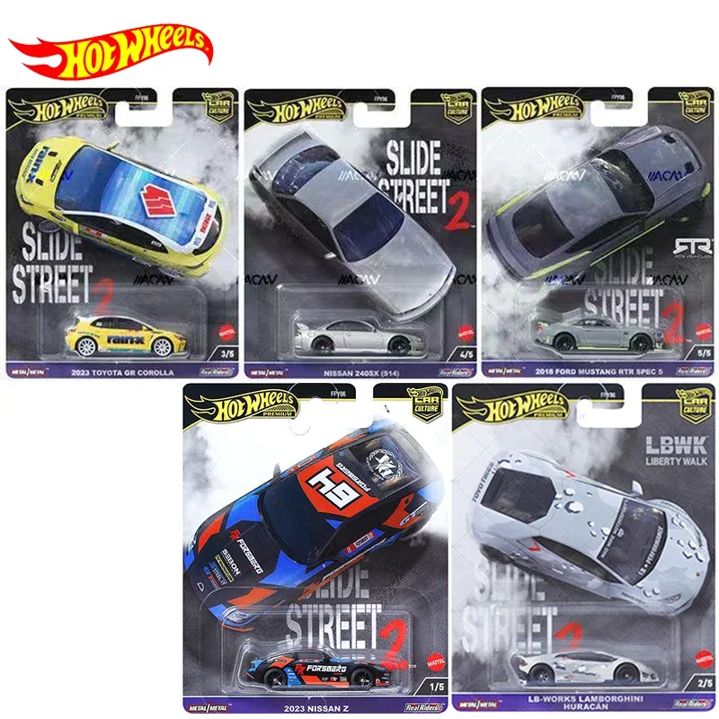 Hot Wheels Premium Slide Street 2 Modelo de Cultura de Carro, Escala 1:64, Nissan Lbwk, Lamborghini, Corolla, Ford Boy Brinquedos, Metal, Cavaleiros