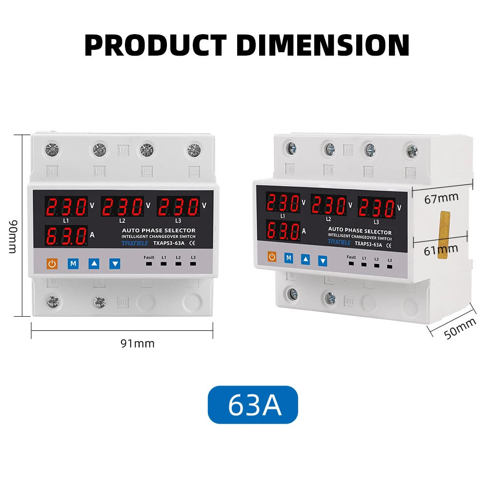 أكثر من تحت الجهد حامي ATS النقل التلقائي التبديل المرحلة محدد الطاقة دون انقطاع 63A 100A أكثر من المحدد الحالي #6