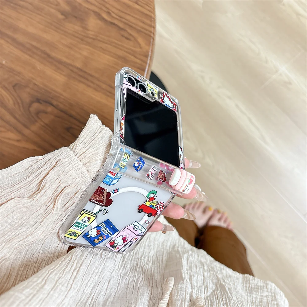 Korean New Hellokitty Lovely Anti-fall Cover Funda For Samsung Z Flip 6 Flip 7 flip 5 6 7 Cover INS Cute Shockproof Phone Case