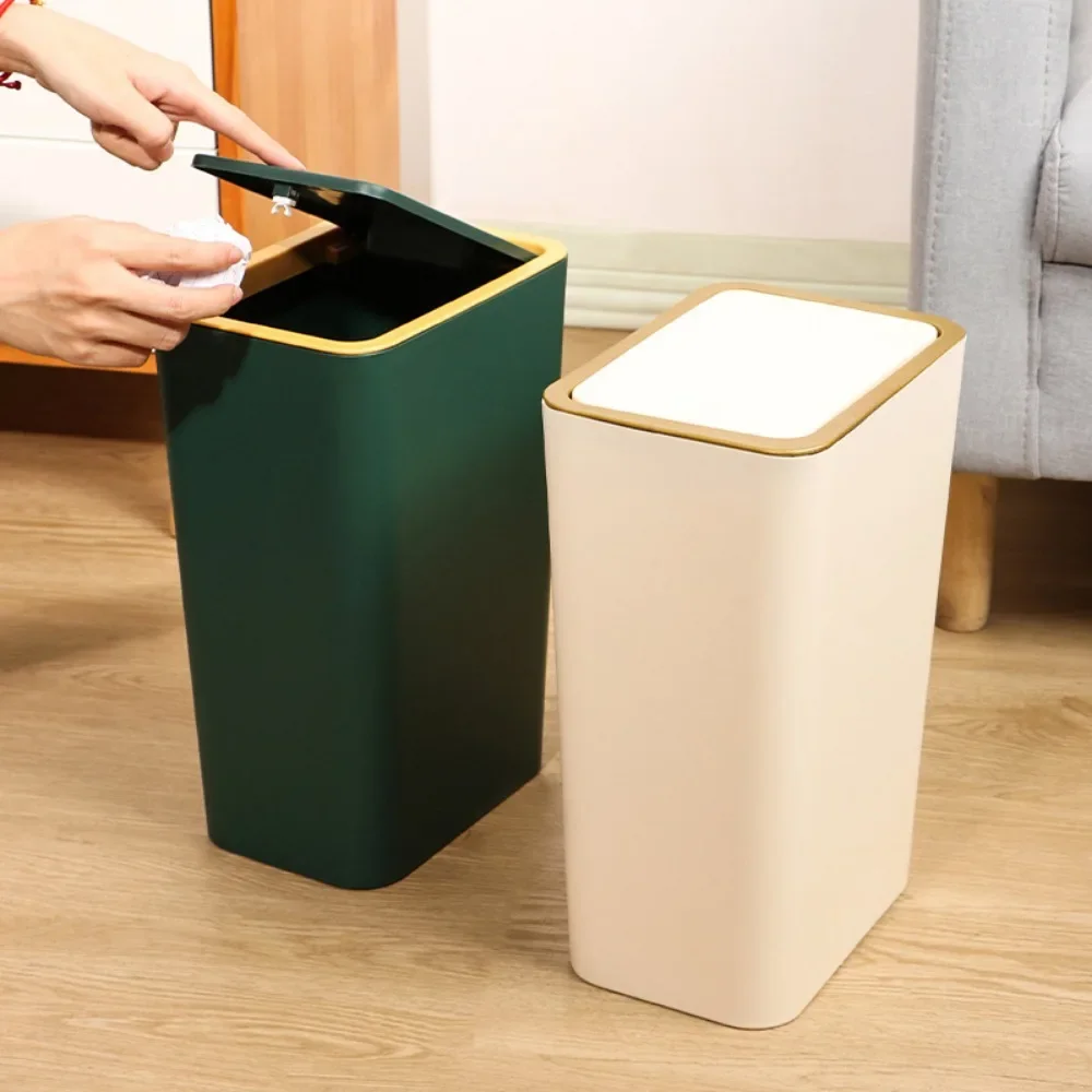 Garbage Bin, Household Living Room, Bathroom, Large Capacity Press Type with Lid, Odor Proof Waste Paper Basket