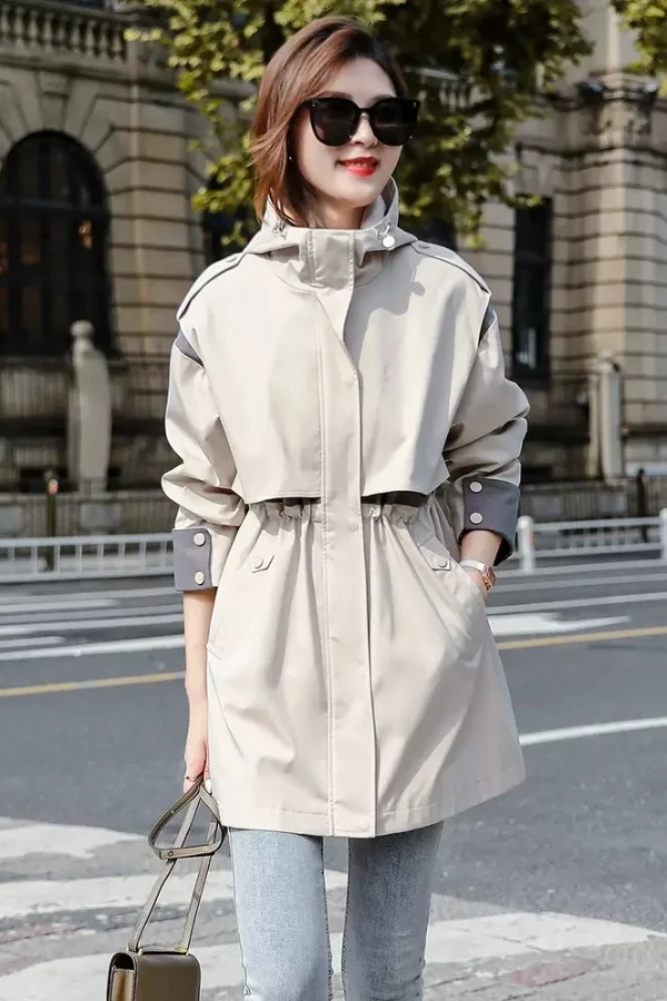 

Raincoats For Women Trench 2025 Autumn Winter Simple Japanese Traditional Upper Apparel European American Sense Splicing White