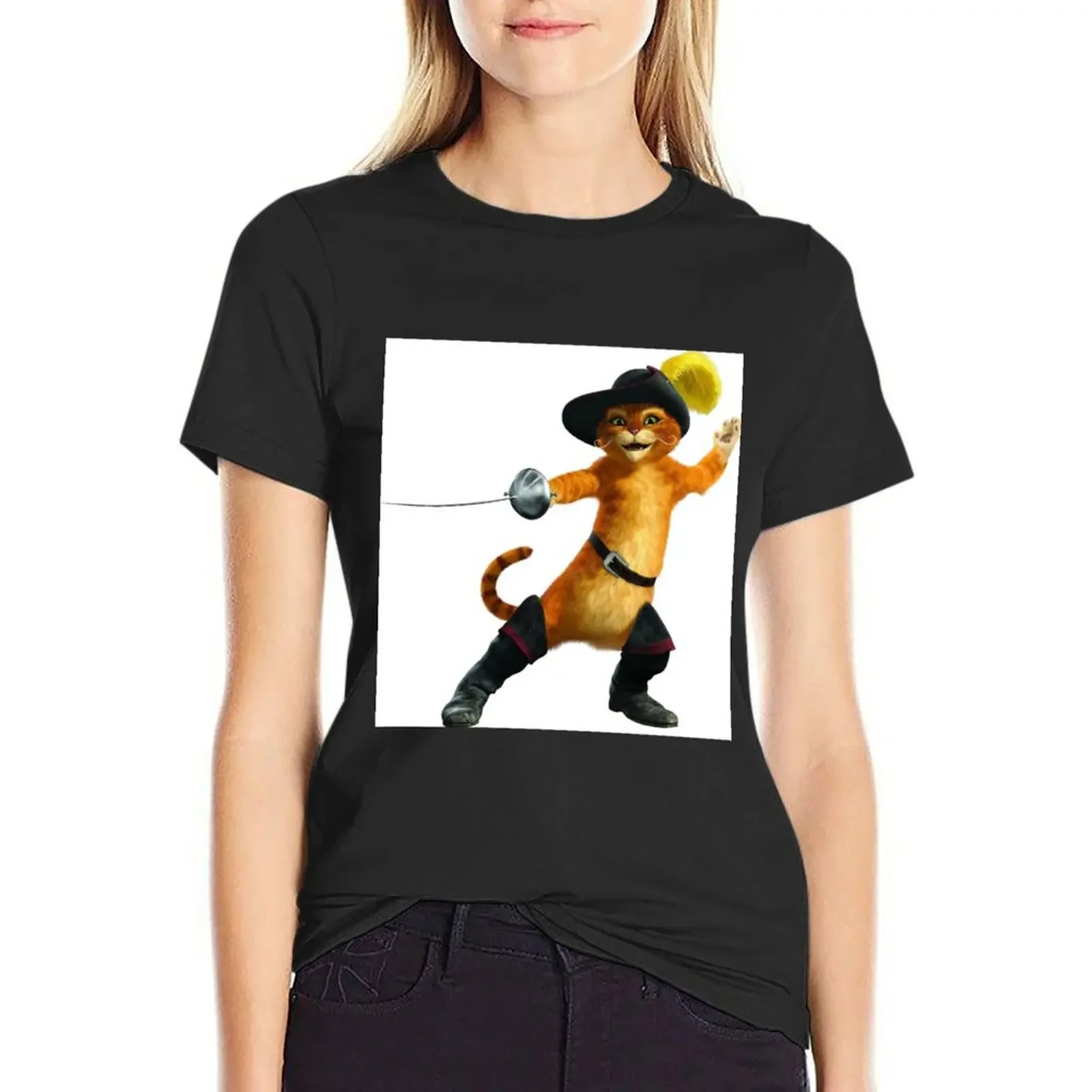 

Puss in Boots T-Shirt anime cute tops customs new edition Women t shirt