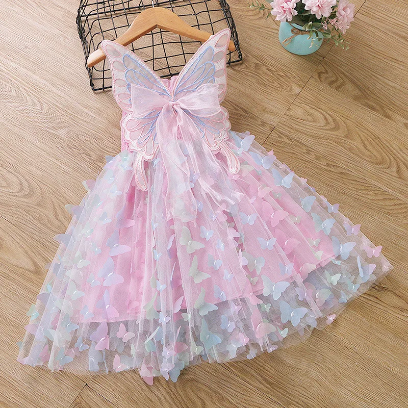 

Summer pure cotton butterfly suspender dress for children, girls' dress with colorful lights, Frozen Elsa princess dress