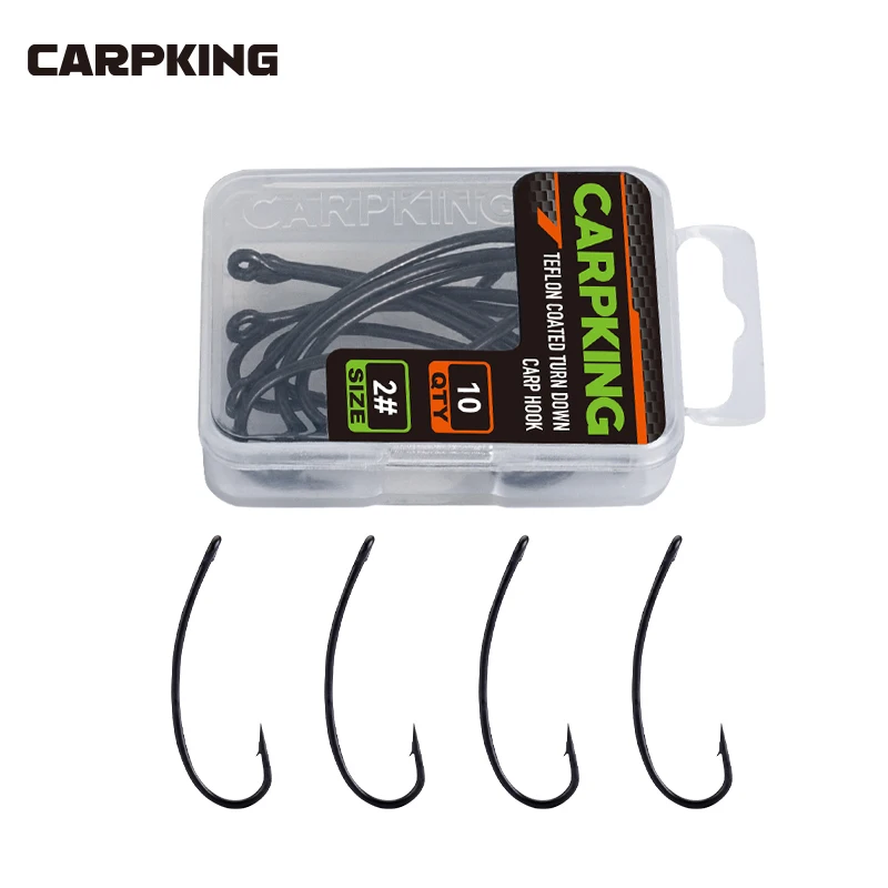 

10pcs Carp Fishing Hooks 2# 4# 6# 8# High Carbon Steel PTFE Coating Turndown Carp Fishing Curved Shank Hooks Fishing Accessories