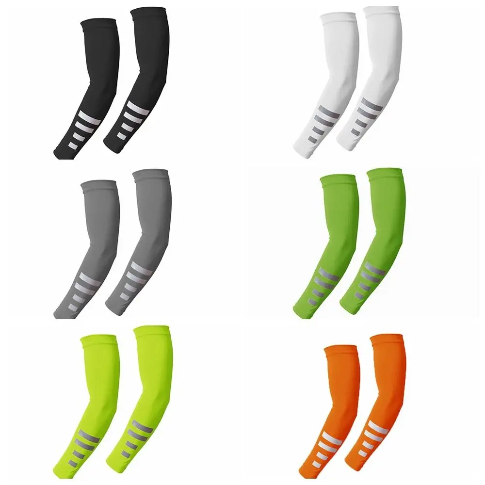 Fluorescent Reflective Arm Warmers Spandex/Elastane Quick-drying Ice Silk Sleeves Black Armguards Cuff UV Protection Arm Covers