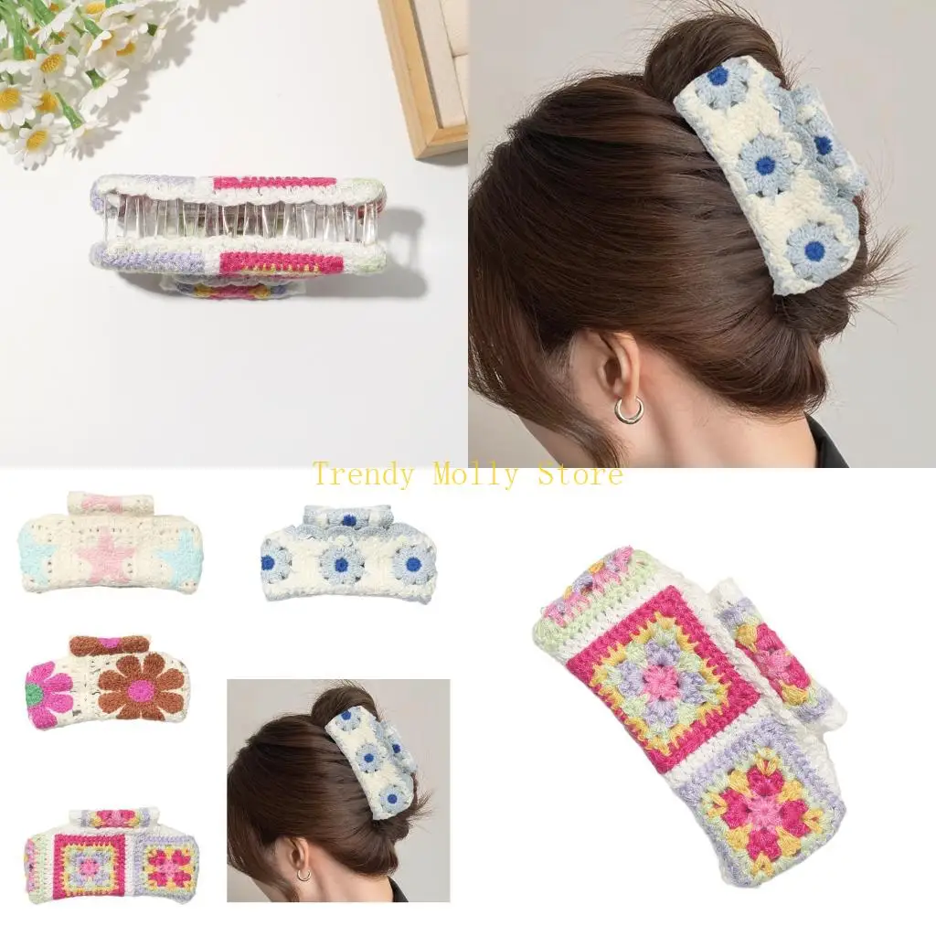 

N5KB Light weight Fabric Knitted Hair Clip Comfortable Wear Knitting Hair Claw