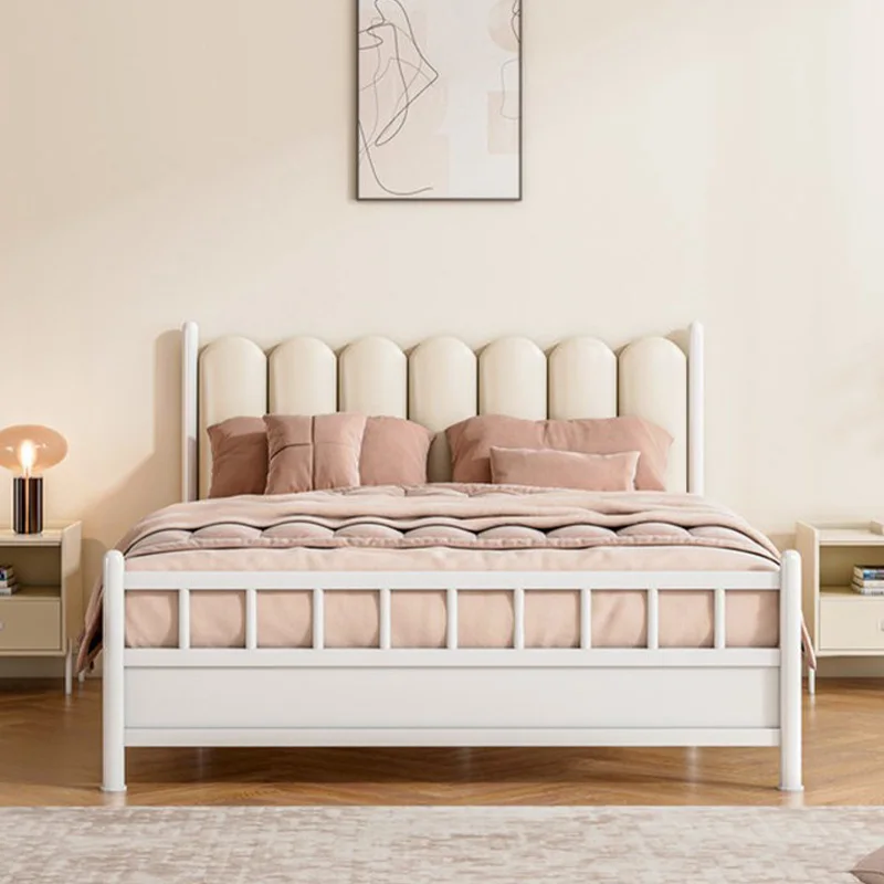 Thickened Iron Bed Frame Sturdy Modern Mattress Pallet with Pad Leather High Headboard Simple Metal Bed Bases Bedroom Bedstead