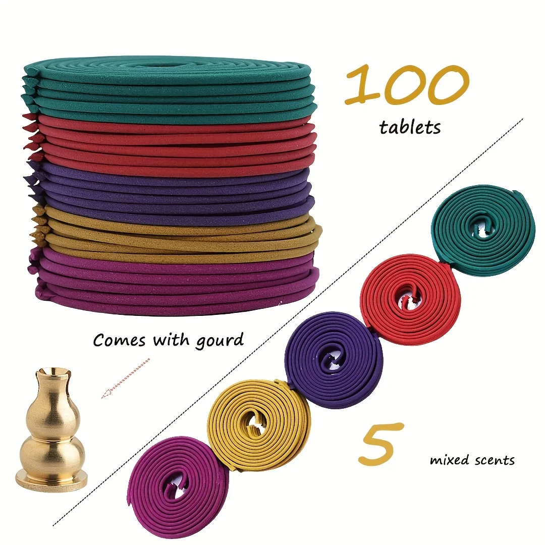100pcs Mixed Spiral Fragrance, 20 Pieces of Each Fragrance Including Lemongrass, Rose, Jasmine, Lavender, and Orange. Aroma C