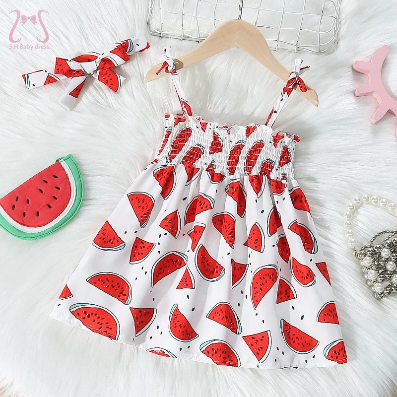 2Pcs/Set Infants Sweet Baby Girl Dress Lovely Watermelon Soft Sleeveless Dresses Fashion Children\'s Clothes Kid 0 To 2 Y Toddler