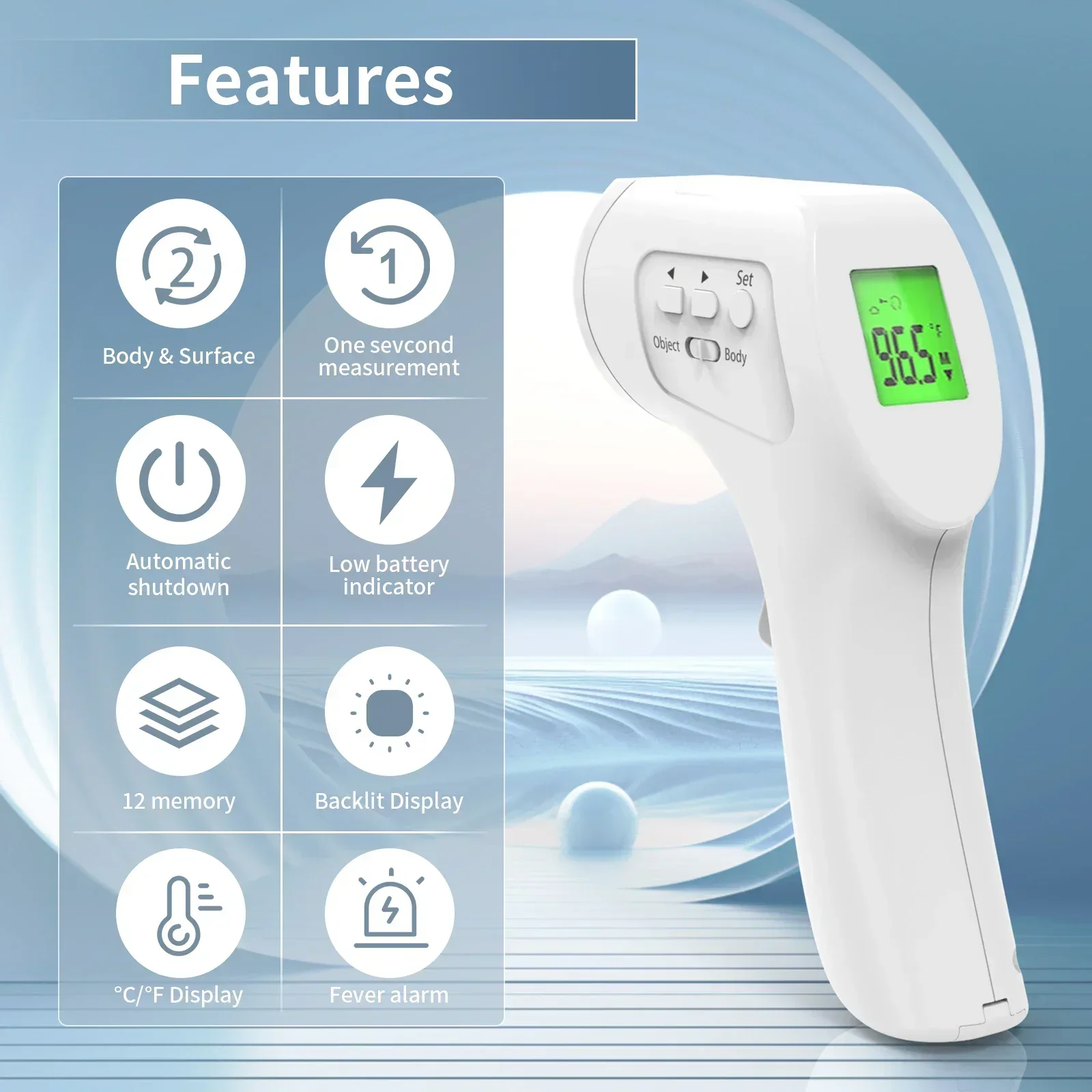 Digital Infrared Forehead and Ear Thermometer, Fast Non-Contact Temperature Monitor for Babies, Kids and Adults, Home Use