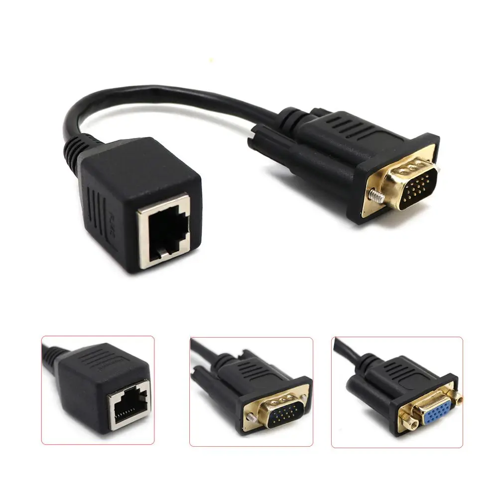 

Requires No External Power LAN CAT5 CAT6 Male/Female To Female Network Cable Adapter VGA To RJ45 VGA Extender Ethernet Port