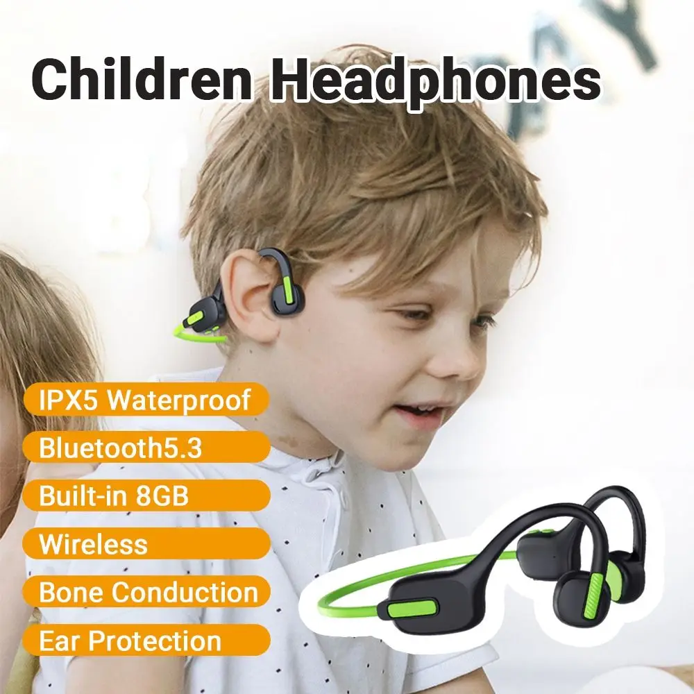 

Hands-free Kids Bluetooth Headphones Earbuds Bluetooth 5.3 Bone Conduction Headphone Stereo Sound IPX5 Waterproof