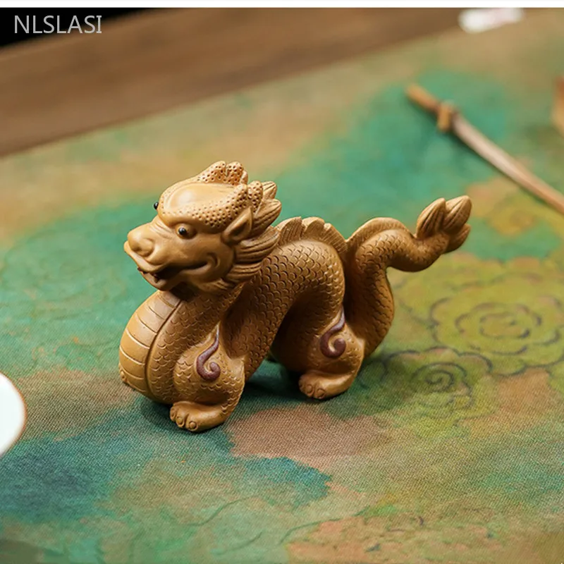 Handmade Statue Dragon Decoration Yixing Purple Clay Tea Pet Zodiac Dragon Model Sculpture Traditional Tea Ceremony Accessories