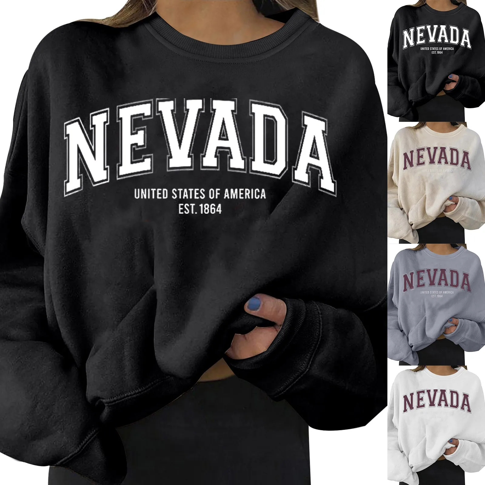 Streetwear Hoodies Nevada Letter Print Autumn Winter Women Fleece Sweatshirts Long Sleeve Loose Hooded Sweater Sudadera Mujer