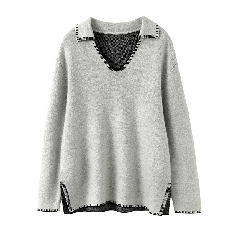 

2024 New (100% Cashmere) Women's Seven Needles Thick Loose Large Rear Collar Classic Versatile Fashion Women's Sweater