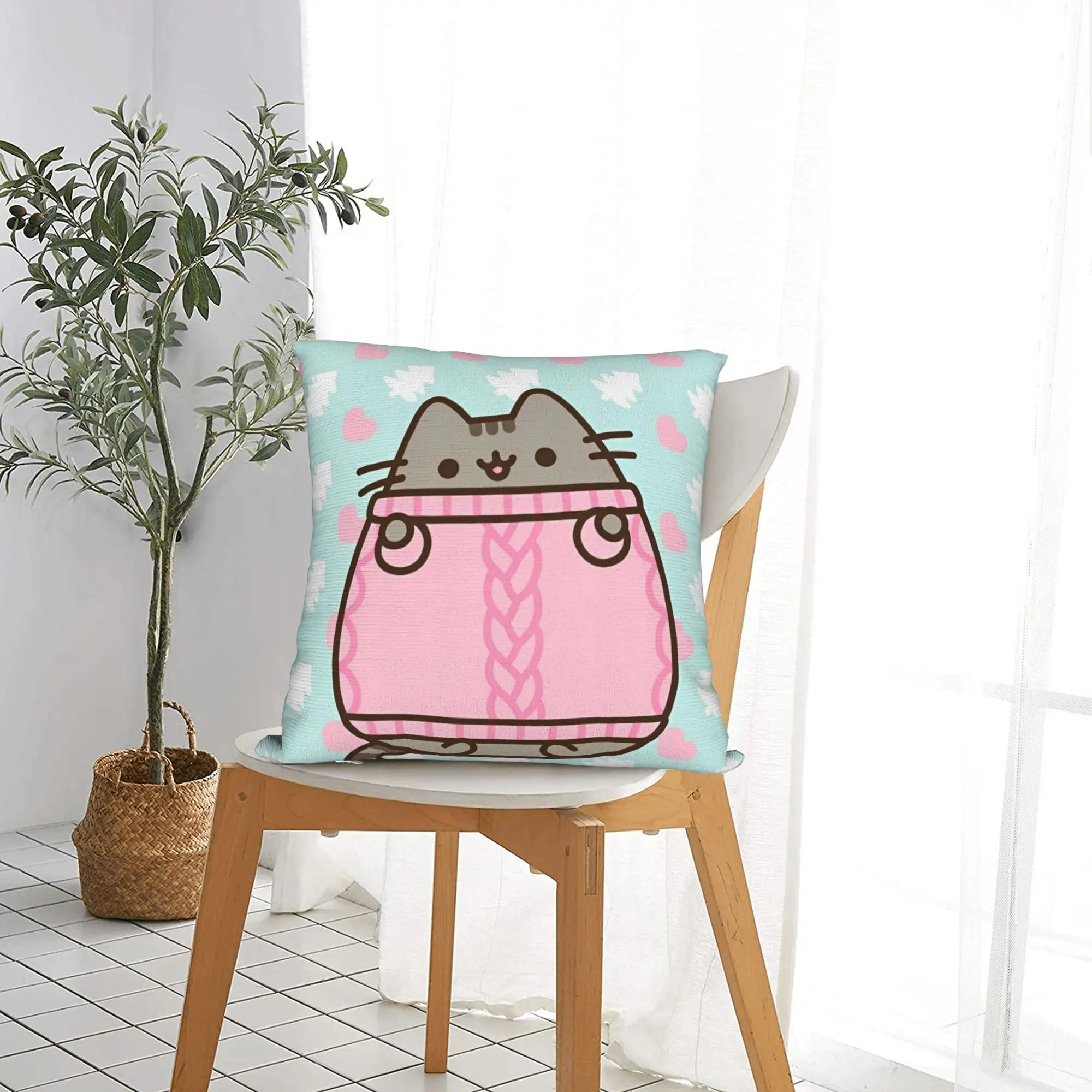 Cartoon Funny Cute Square Pillow Covers Polyester Couch P-Pusheencats Cushion Cover Funny Decor Pillowcase 40*40