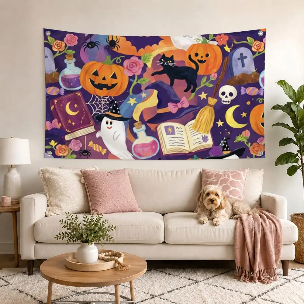 Halloween Purple Magic Ghosts Flags Flag Outdoor Decor Flaga Decorative Home Objects Barber Shop Decoration Garage