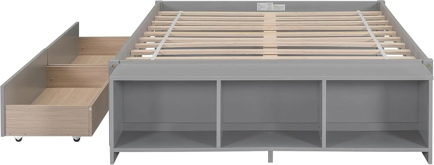 Size Bed Frame with 2 Storage Drawers,Full Kids Bed with Bed-end Storage Case,Solid Wood Full Bed Frame,Storage Platform Bed,No