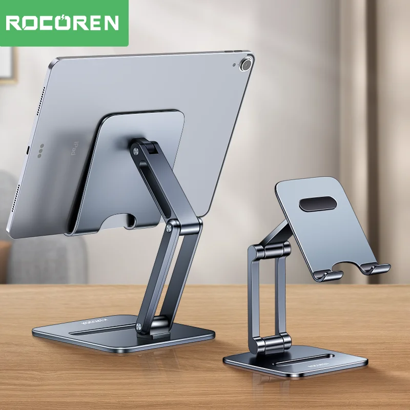 Rocoren Uchwyt na telefon Stojak na telefon komórkowy Składany metalowy uchwyt na tablet Podpórka do iPhone'a 14 13 iPad Pro Air Uniwersalny uchwyt