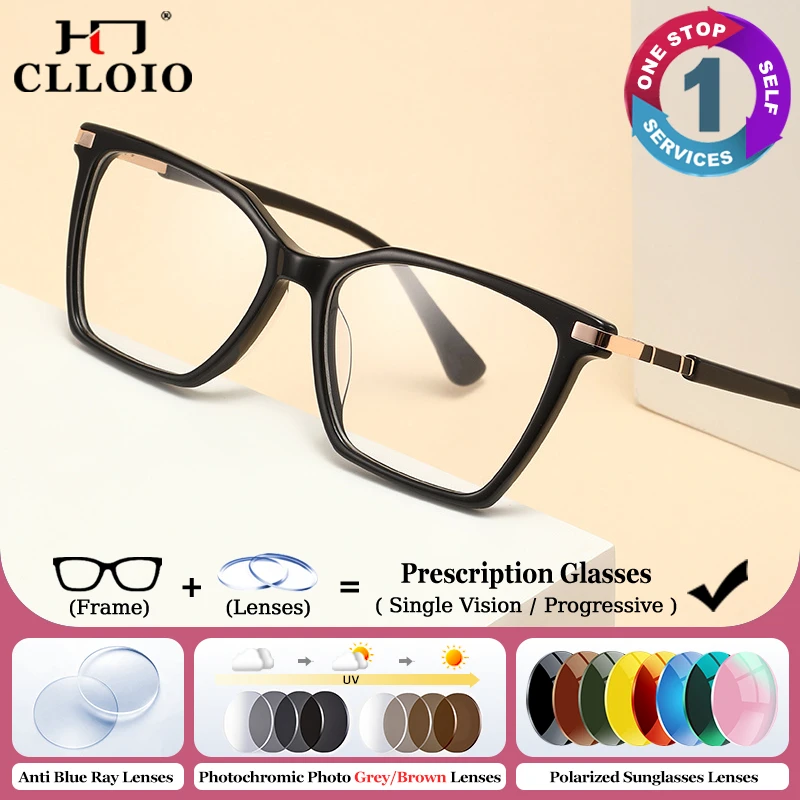 

CLLOIO Simple Geometric Square Design Prescription Glasses Women's Acetate Anti Blue Light Myopia/Reading/Multifocal Eyeglasses