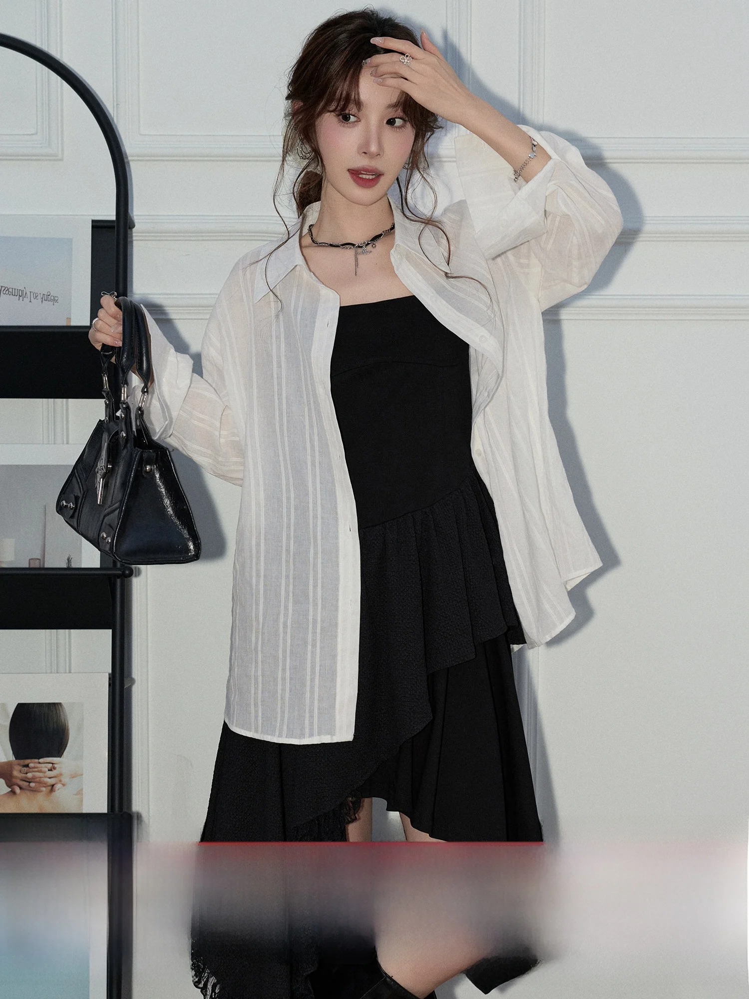 

Princ Sle Long Sve Striped irt Women's Loose Sun Protection Outerwear Spring New Arrival Casual Top for Girls