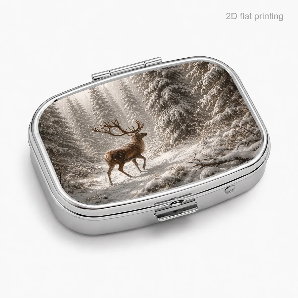 Snowy Forest Moose Pattern, Portable Pill Box for Daily Travel, Square Moisture-Proof Small Pill Case, Multifunctional Storage Box for Vitamins and Supplements, Small Jewelry Organizer, Waterproof Pill Storage Box, Holiday Gifts, Souvenirs, Prizes, Small Gifts, Suitable for Personal Use or as an Exquisite Gift Option