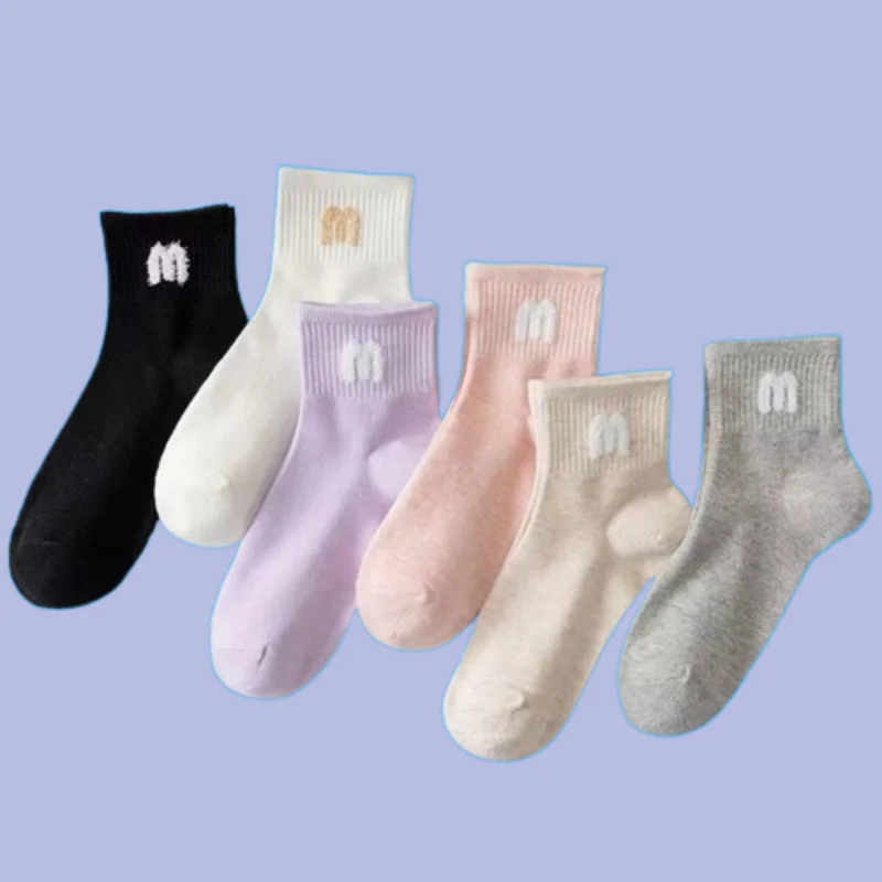 

6/12 Pairs 2024 New Women's Mid-Tube Sports Socks Deodorant Casual Autumn and Winter Korean Style Cotton Women's Cotton Socks