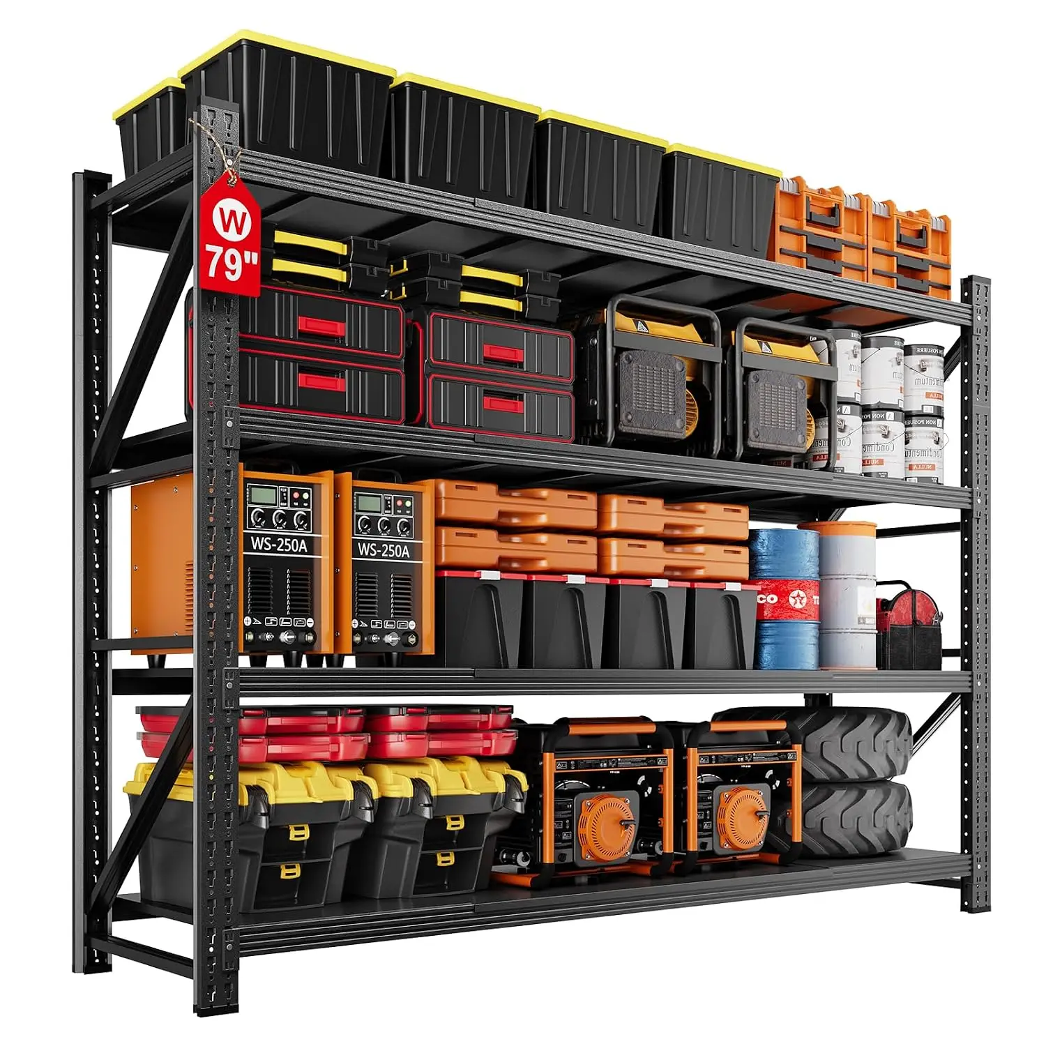 79" W Garage Storage Shelving Unit,6000LBS Heavy Duty Metal Garage Storage Shelves,Adjustable Industrial Shelving Unit Storage